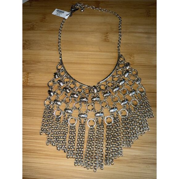 Chico’s Kellen Boho Bib Silver Tone Boho Bohemian Statement Necklace Adjustable - Picture 2 of 11